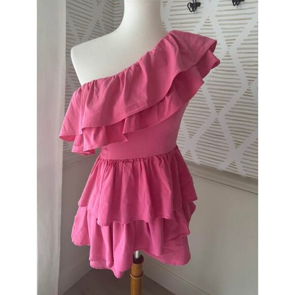 DO+Be Women’s Medium Pink Ruffle Frill One Shoulder Romper - Picture 2 of 7